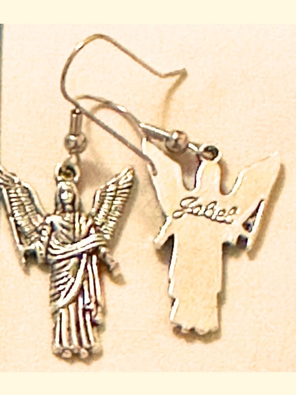 Angel Jeliel Earrings Silver Tone Dangle Handmade Seraphim Harmony Love Balance